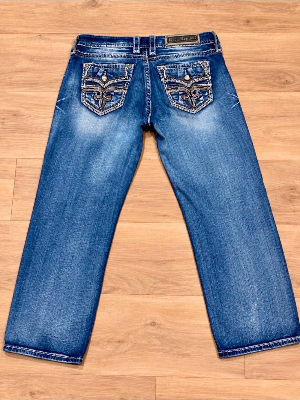 Rock Revival Linne Easy Crop Jeans 29x24 Distressed Stretch Denim EUC